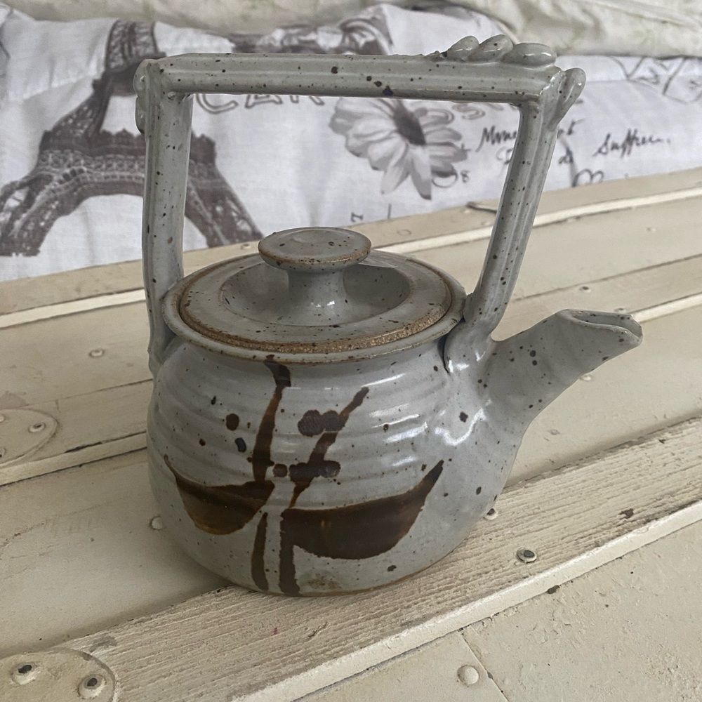 Beautiful stoneware kettle hand painted pottery